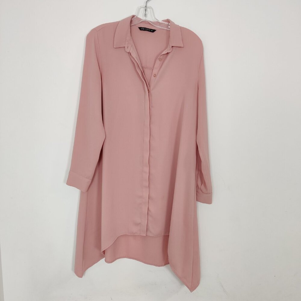 LC Waikiki Modest Women's Tunic Size 38 Standard Fit Pink Buttoned Asymmetrical